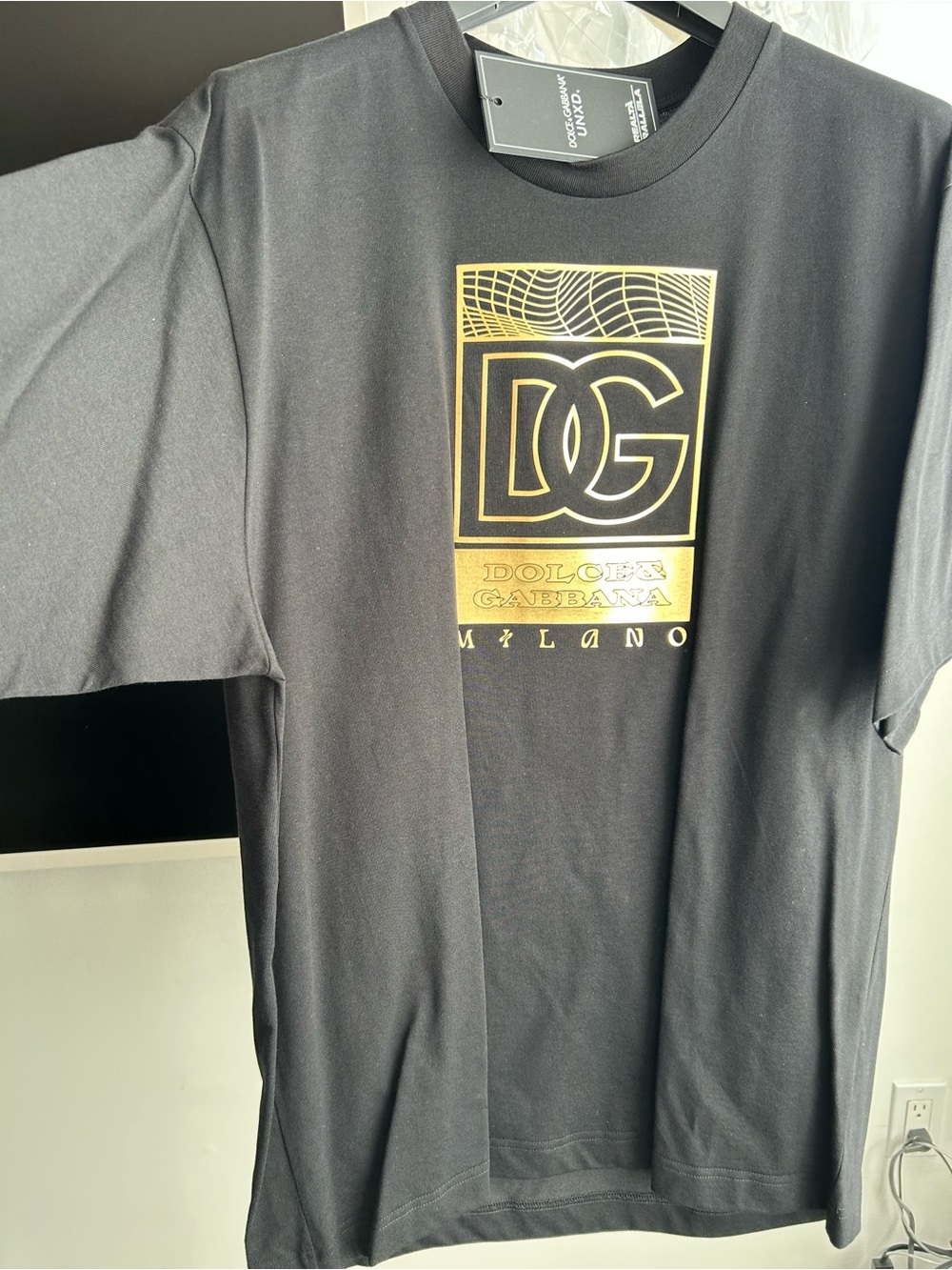 Dolce & Gabbana Black Tee with Gold DG Emblem